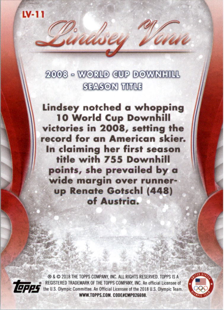 Olympic Team Lindsey Vonn Career Milestones Sports Card Pick 2018 Topps U.S