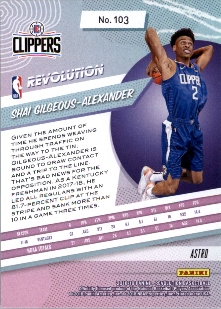 Tarjeta de Baloncesto 2018-19 Panini Revolution astro Pick