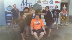 Magazine Exchange owner Roger Barry is doused Thursday by his sales staff. Barry’s Ice Bucket Challenge came from Panini's Vice President of Sales, D.J. Kazmierczak.