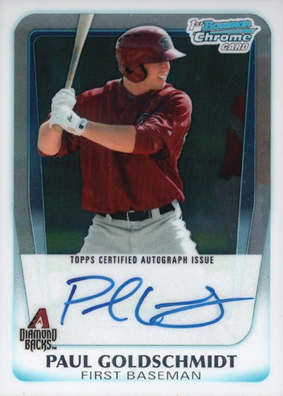 Paul Goldschmidt Arizona Diamondbacks Autographed 2011 Bowman Draft MLB #108 Beckett Fanatics Witnessed Authenticated 10 Rookie Card with MLB Debut