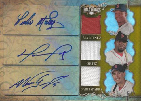 2013 Topps Triple Threads Auto Relic David Ortiz Pedro Martinez Nomar Garciaparra