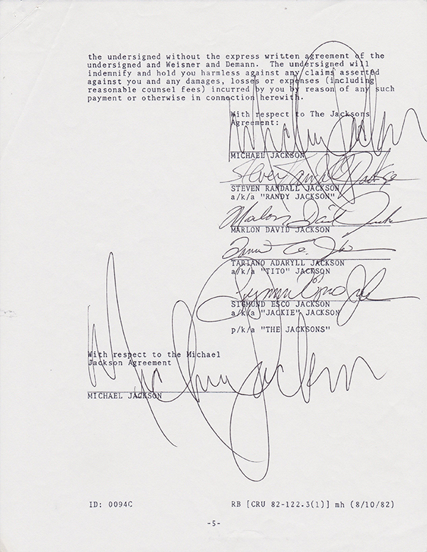 Michael Jackson Thriller Contract