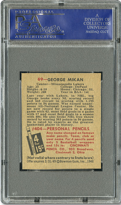 1948 Bowman George Mikan RC PSA 10 reverse