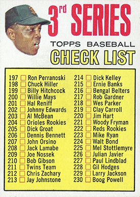 1967 Topps 191b Willie Mays Checklist