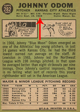 1967 Topps 282 Johnny Odom Back Arrow