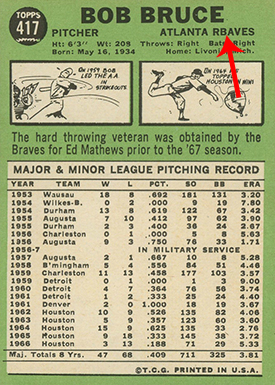 1967 Topps 417 Bob Bruce Rbaves Arrow