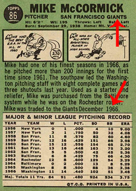 1967 Topps #200 Willie Mays UER/'63 Sna Francisco/on card back stats - VG-EX