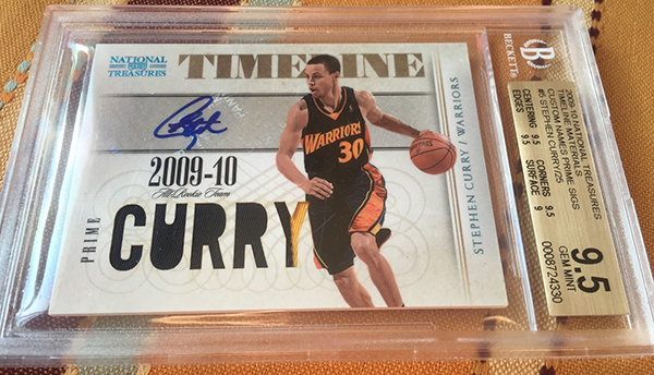 2009-10 National Treasures Timeline Materials Name Stephen Curry BGS 95