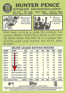 2016 Topps Heritage Error Variation 200 Hunter Pence Arrow