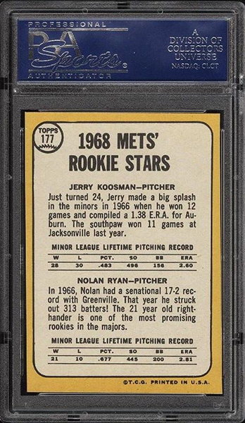 At Auction: 1968 TOPPS METS ROOKIES KOOSMAN RYAN #177 TRADING CARD