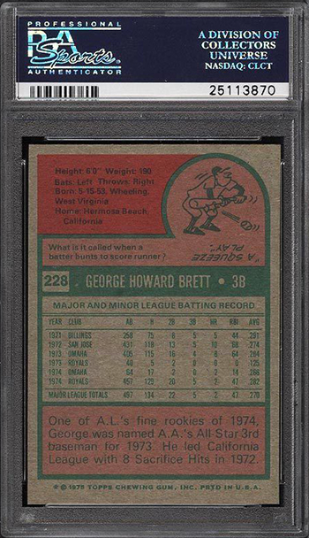 Sold at Auction: Possibly Re-Colored EX 1975 Topps George Brett Rookie #228 Baseball  Card - HOf