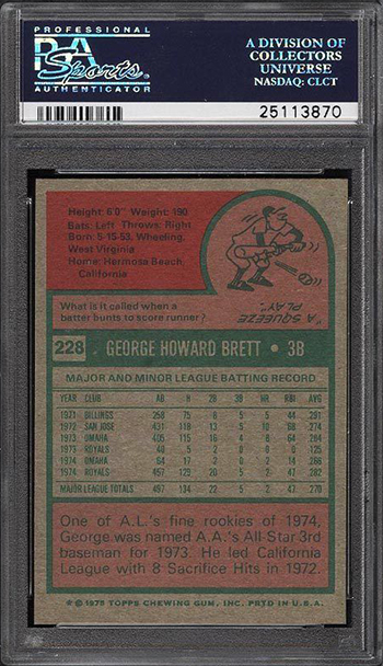 1975 Topps Baseball George Brett Rookie Card #228 Graded PSA 5 Royals