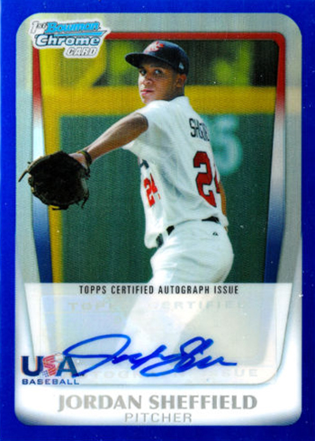 2011 Bowman Chrome USA Autograph Blue Refractor Jordan Sheffield