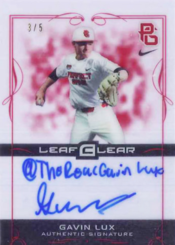 2015 Leaf Ultimate Draft Clear Autographs Red Gavin Lux