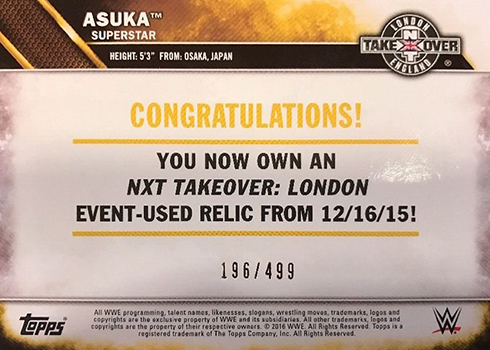 2016 Topps WWE 2K17 NXT Takeover London Mat Asuka Reverse