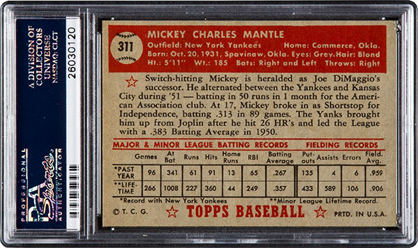 1952 Topps Mickey Mantle Tops $1 Million