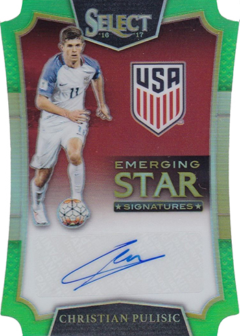 2016-17 Select Soccer Emerging Stars Signatures Neon Green Die Cut Christian Pulisic