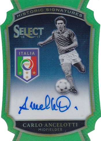 2016-17 Select Soccer Historic Signatures Neon Green Die Cut Carlo Ancelotti