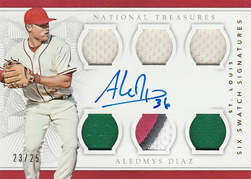 2016 Panini National Treasures Baseball Six Swatch Signatures Gold Aledmys Diaz