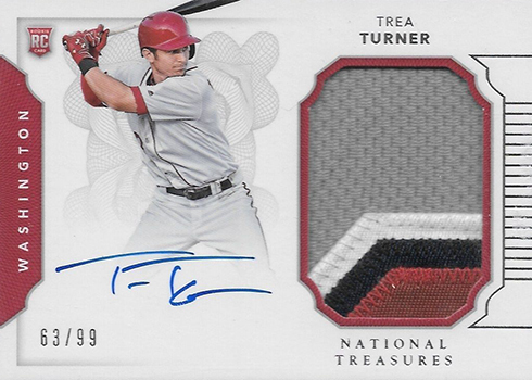 Trea Turner player worn jersey patch baseball card (Washington Nationals)  2017 Panini Donruss Diamond Collection #DCTR