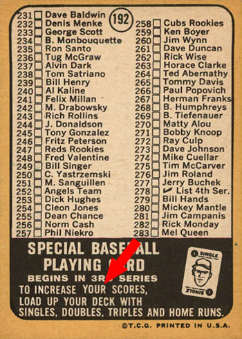 1968 TOPPS BASEBALL #518 7TH SERIES CHECKLIST HIGH NUMBER