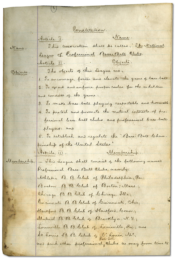 1876 Major League Baseball Constitution Objectives