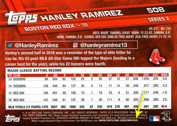 2017 TOPPS NOW #PW-20 - HANLEY "EL TRECE" RAMIREZ FOR MLB PLAYERS  WEEKEND