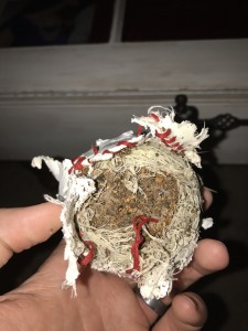 Dog chewed ball.