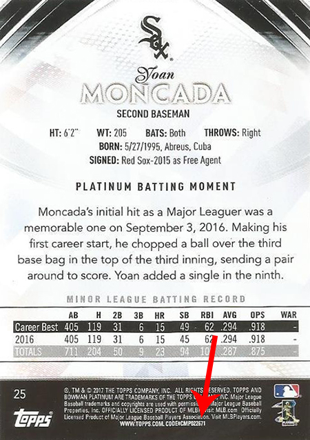 2017 Bowman Platinum Variations Yoan Moncada Reverse Arrow