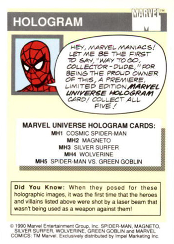 1990 Impel Marvel Universe Hologram Cards Back