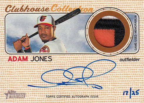  2015 Topps Heritage Clubhouse Collection Relics #CCR-AJ Adam  Jones Game Worn Jersey Baseball Card - Near Mint to Mint : Collectibles &  Fine Art