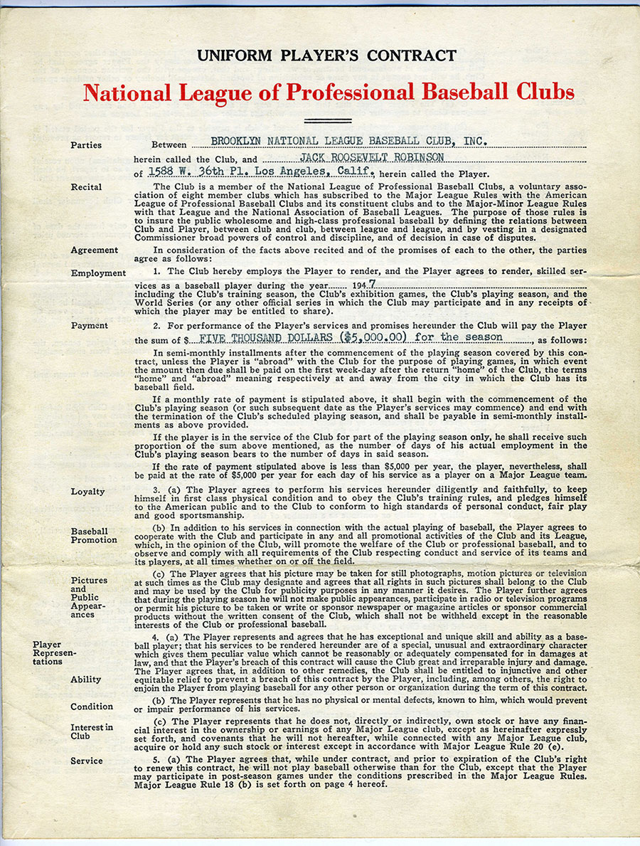 Jackie Robinson's First Contracts with Dodgers and Royals Being Sold