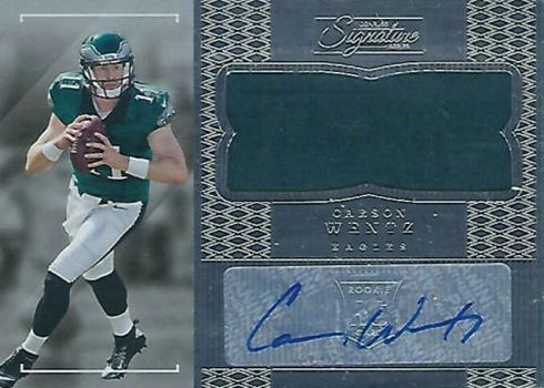 2016 Panini Limited Patch Autograph #109 Carson Wentz Signed Patch Rookie  Card (#001/149) - PSA NM 7 on Goldin Auctions