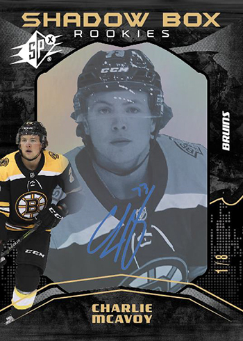 2017-18 SPx Hockey Shadow Box Rookie Charlie McAvoy Gold Spectrum Autograph