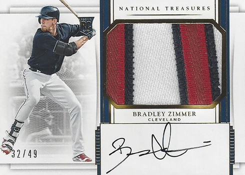 2017 Panini National Treasures Baseball Rookie Materials Signatures Gold Bradley Zimmer