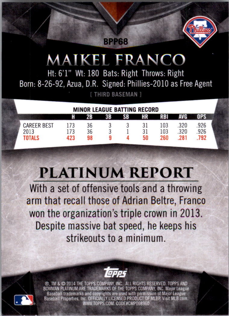 2014 Bowman Platinum Prospects Baseball YOU PICK - Picture 121 of 181