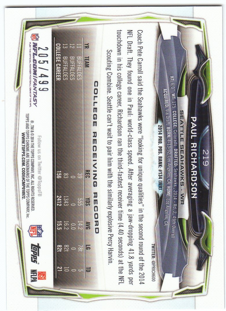 2014 Topps Chrome Football Part 2 Refractors Parallel Cards - Picture 35 of 233