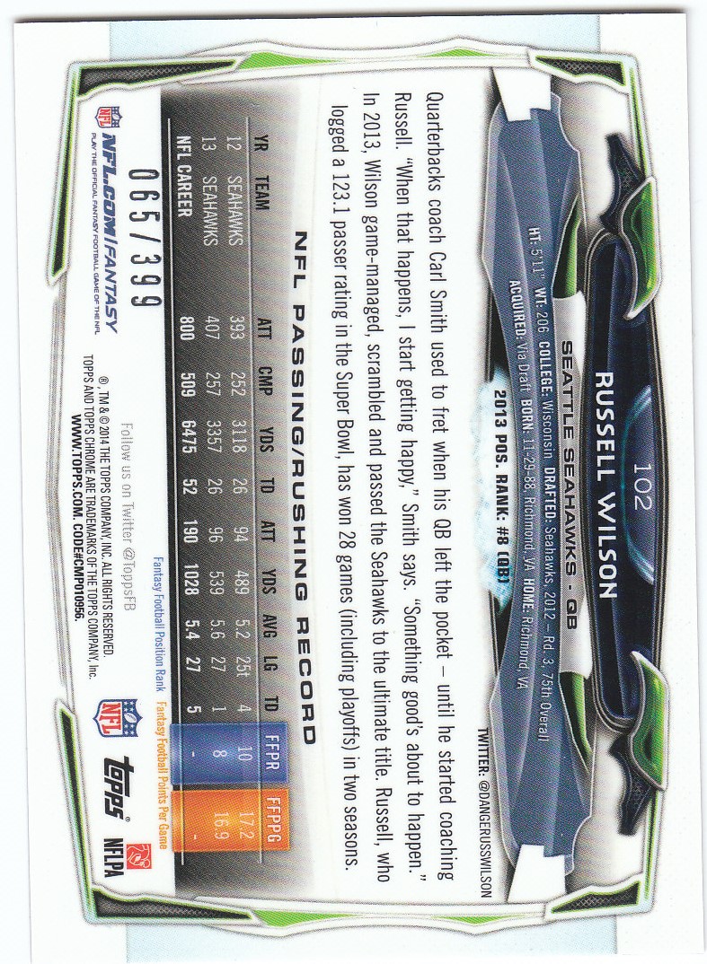 2014 Topps Chrome Football Part 2 Refractors Parallel Cards - Picture 86 of 233