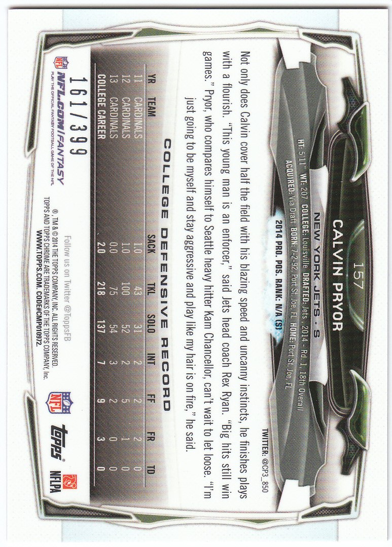 2014 Topps Chrome Football Part 2 Refractors Parallel Cards - Picture 88 of 233