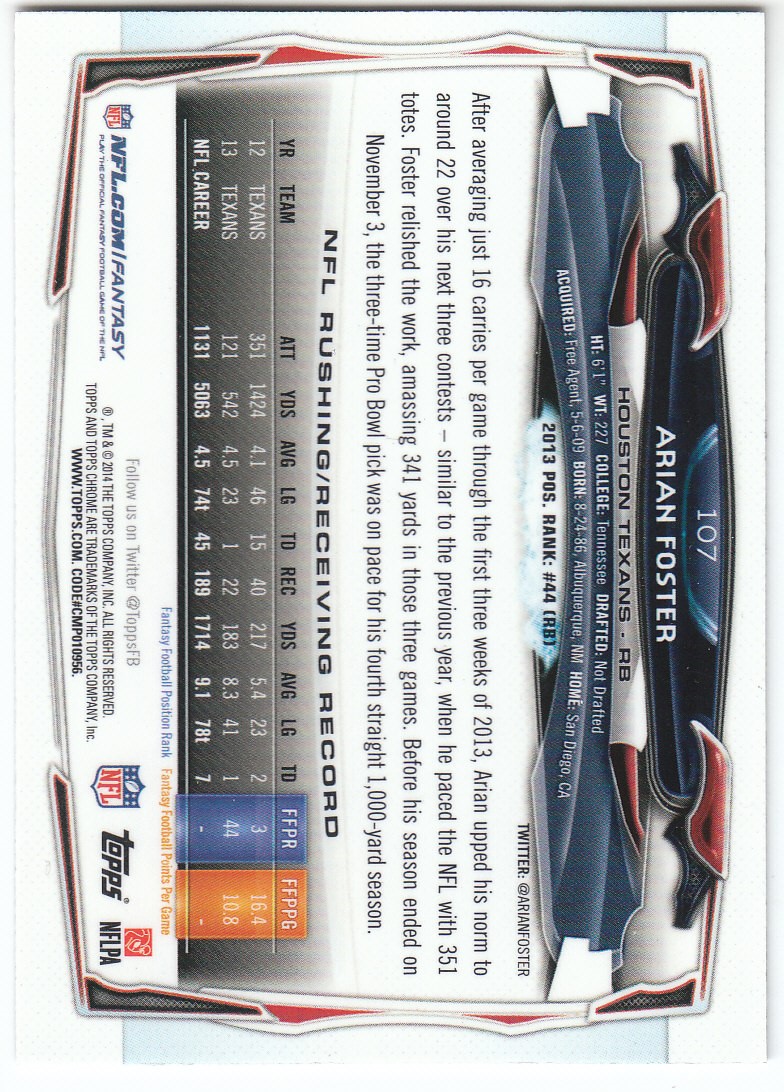 2014 Topps Chrome Football Part 2 Refractors Parallel Cards - Picture 96 of 233