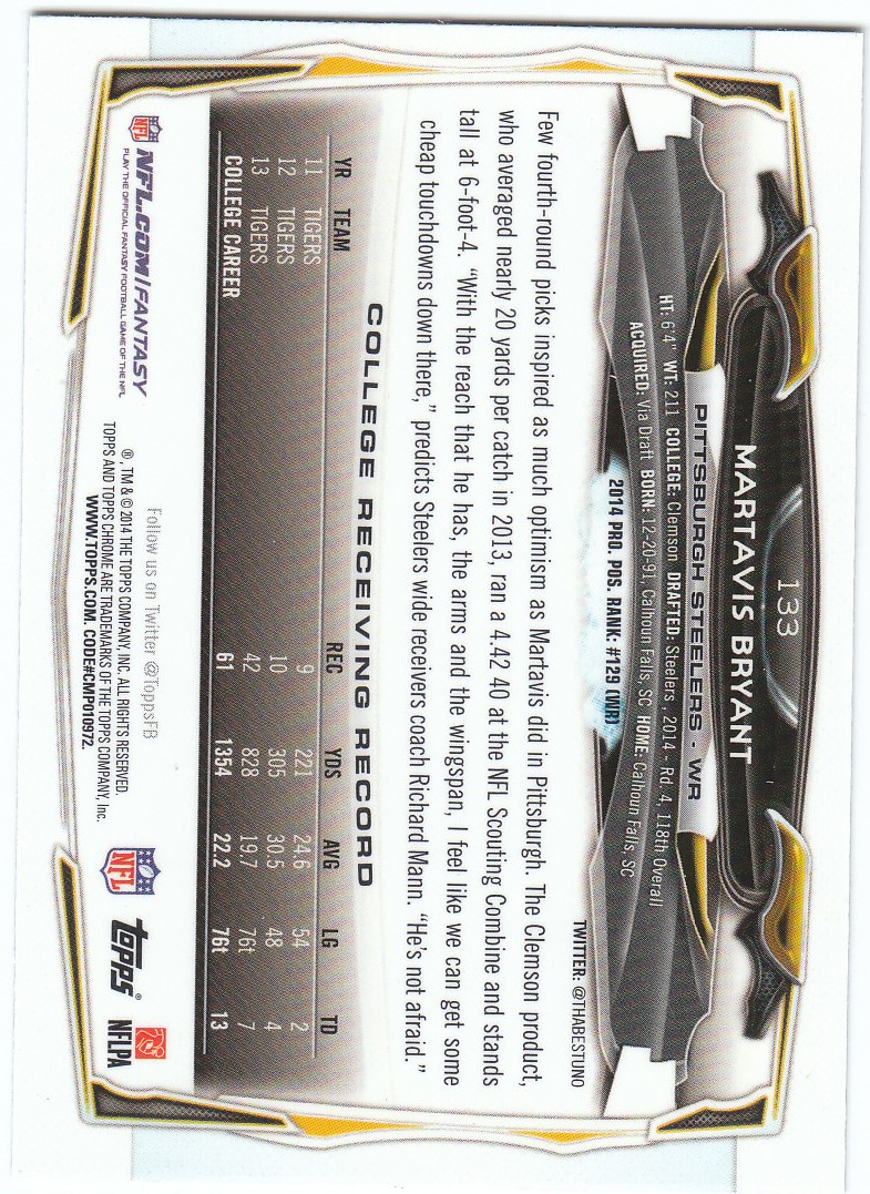 2014 Topps Chrome Football Part 2 Refractors Parallel Cards - Picture 100 of 233