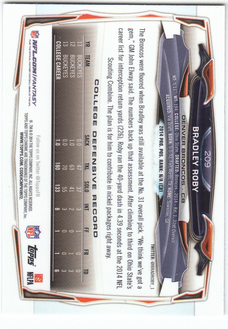 2014 Topps Chrome Football Part 2 Refractors Parallel Cards - Picture 110 of 233