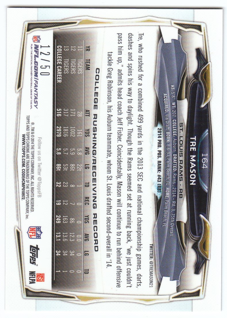 2014 Topps Chrome Football Part 2 Refractors Parallel Cards - Picture 37 of 233