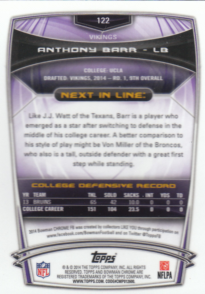 2014 Bowman Chrome Football Part 2 Parallel Refractors Cards - Picture 125 of 157