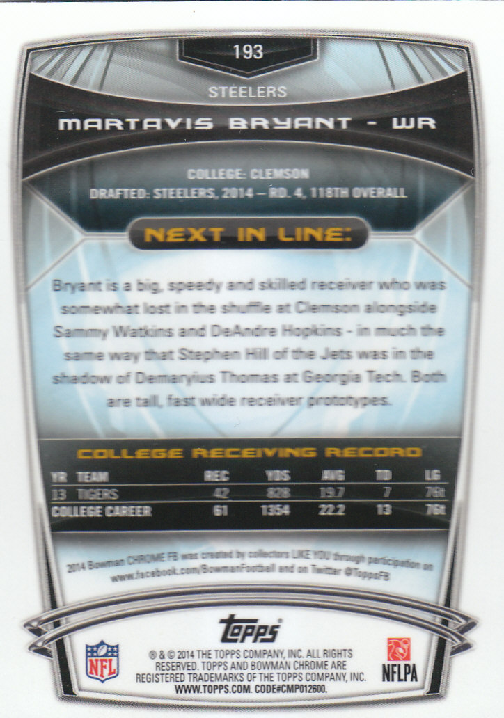 2014 Bowman Chrome Football Part 2 Parallel Refractors Cards - Picture 146 of 157