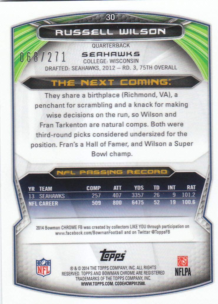 2014 Bowman Chrome Football Part 2 Parallel Refractors Cards - Picture 55 of 157