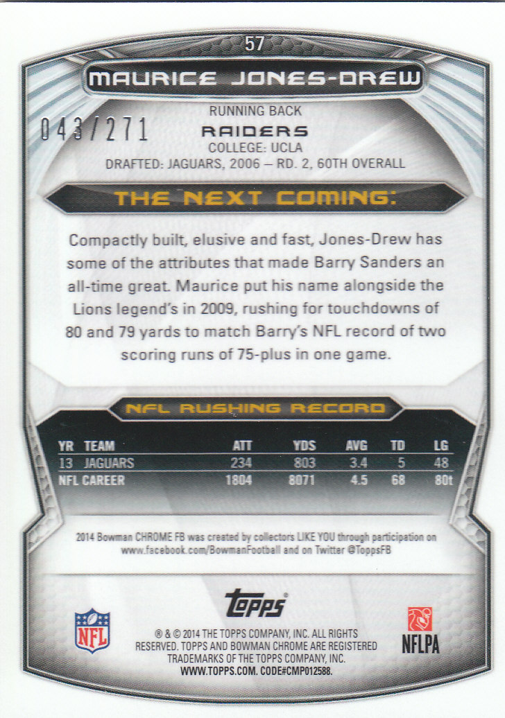 2014 Bowman Chrome Football Part 2 Parallel Refractors Cards - Picture 57 of 157