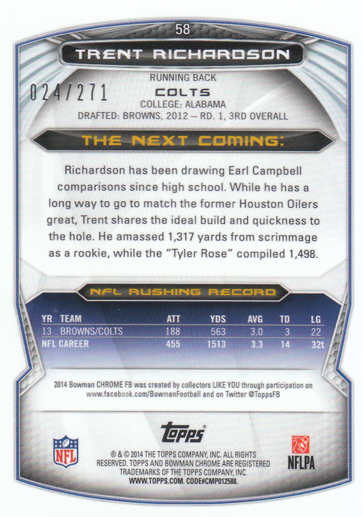 2014 Bowman Chrome Football Part 2 Parallel Refractors Cards - Picture 59 of 157