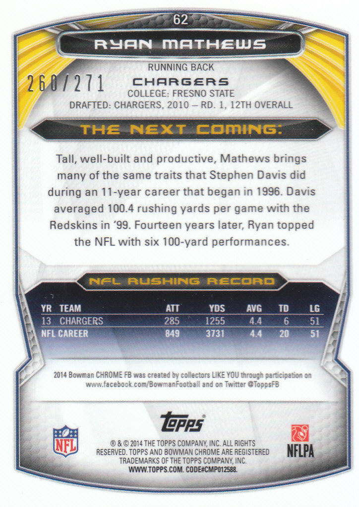 2014 Bowman Chrome Football Part 2 Parallel Refractors Cards - Picture 61 of 157