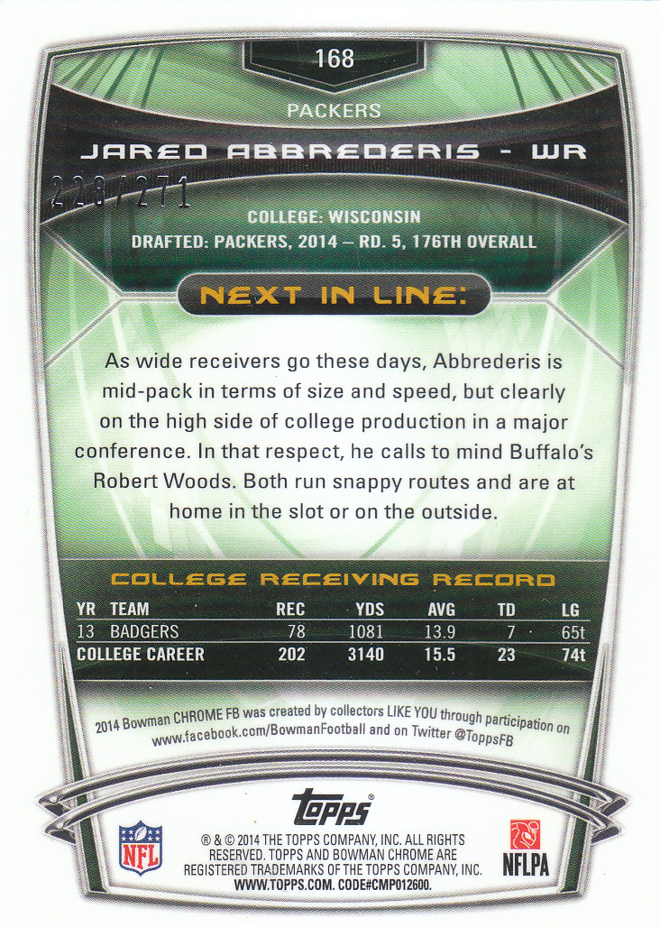 2014 Bowman Chrome Football Part 2 Parallel Refractors Cards - Picture 69 of 157